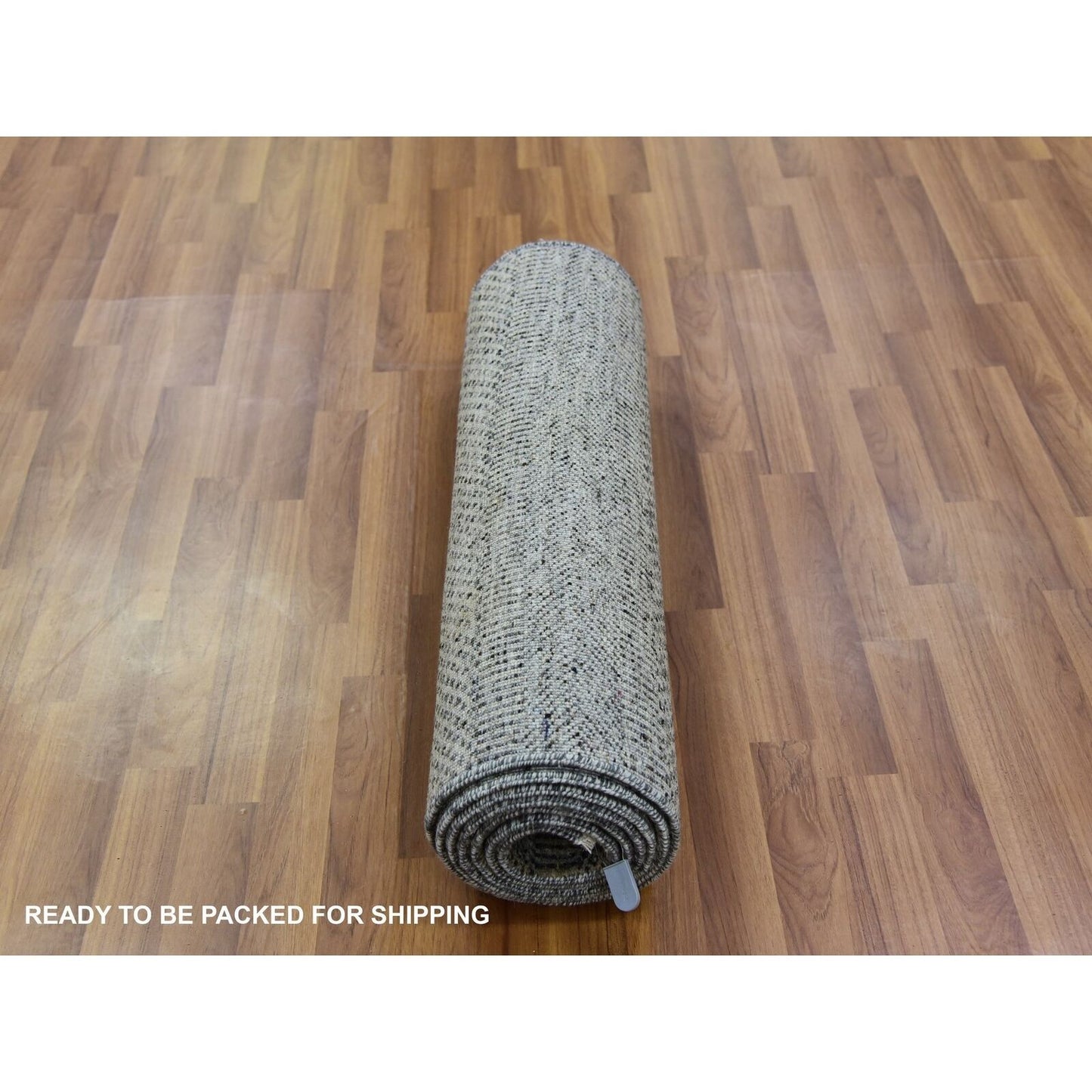 2'6"X10' Pastel Gray Hand Knotted Grass Design Undyed Wool Runner Rug