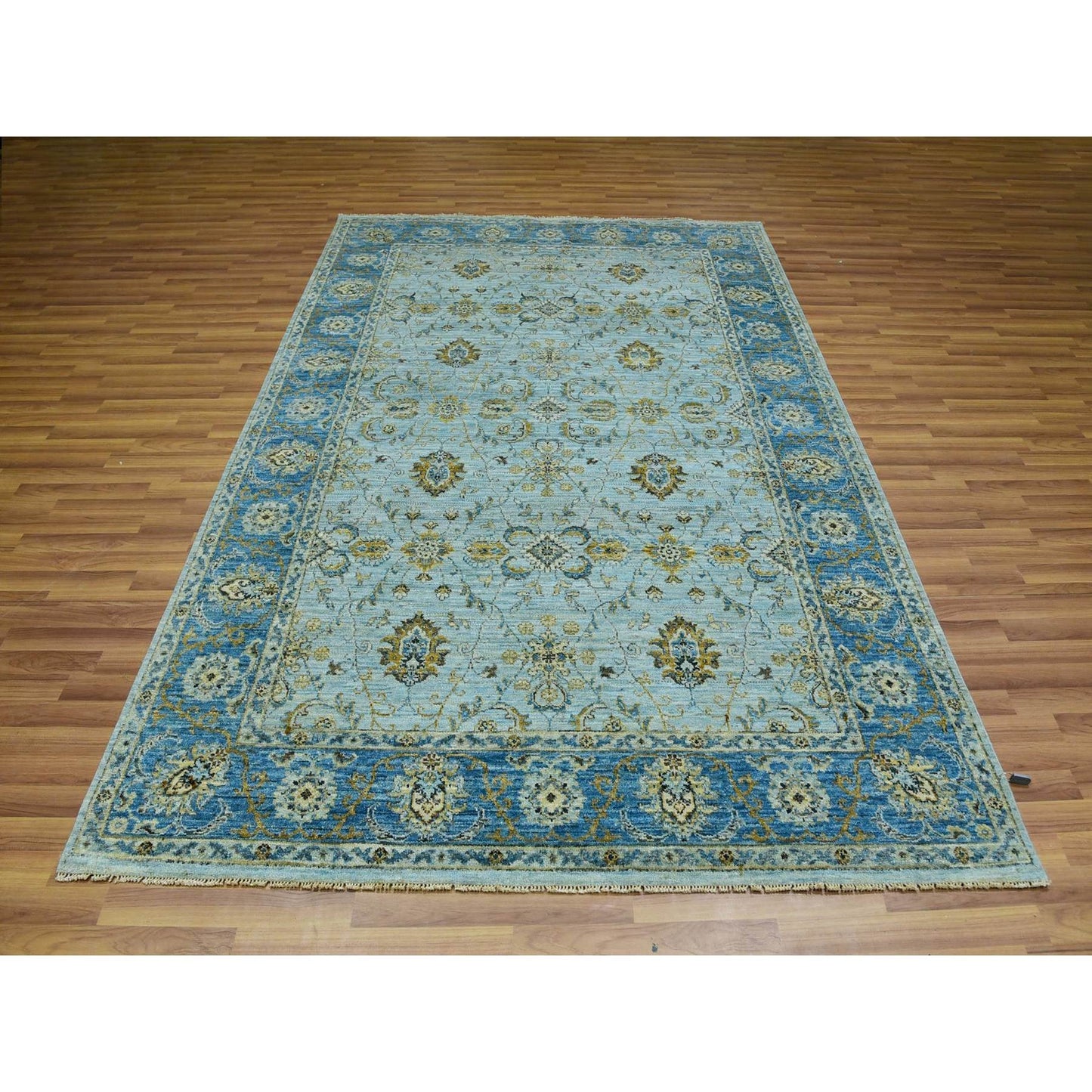 6'1"X9'3" Pale Blue Shah Abbas Flower Hand Knotted Wool Oriental Rug