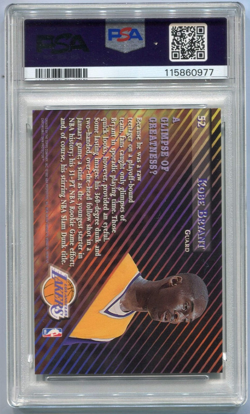 Kobe Bryant 1996 Stadium Club Members Only 55 W/Coating Rc #52 Psa Graded 9