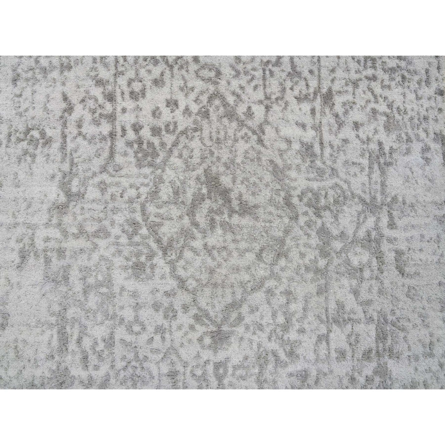 2'7"X20' Gray Wool And Silk Zoroastrian Design Hand Knotted Xl Runner Rug