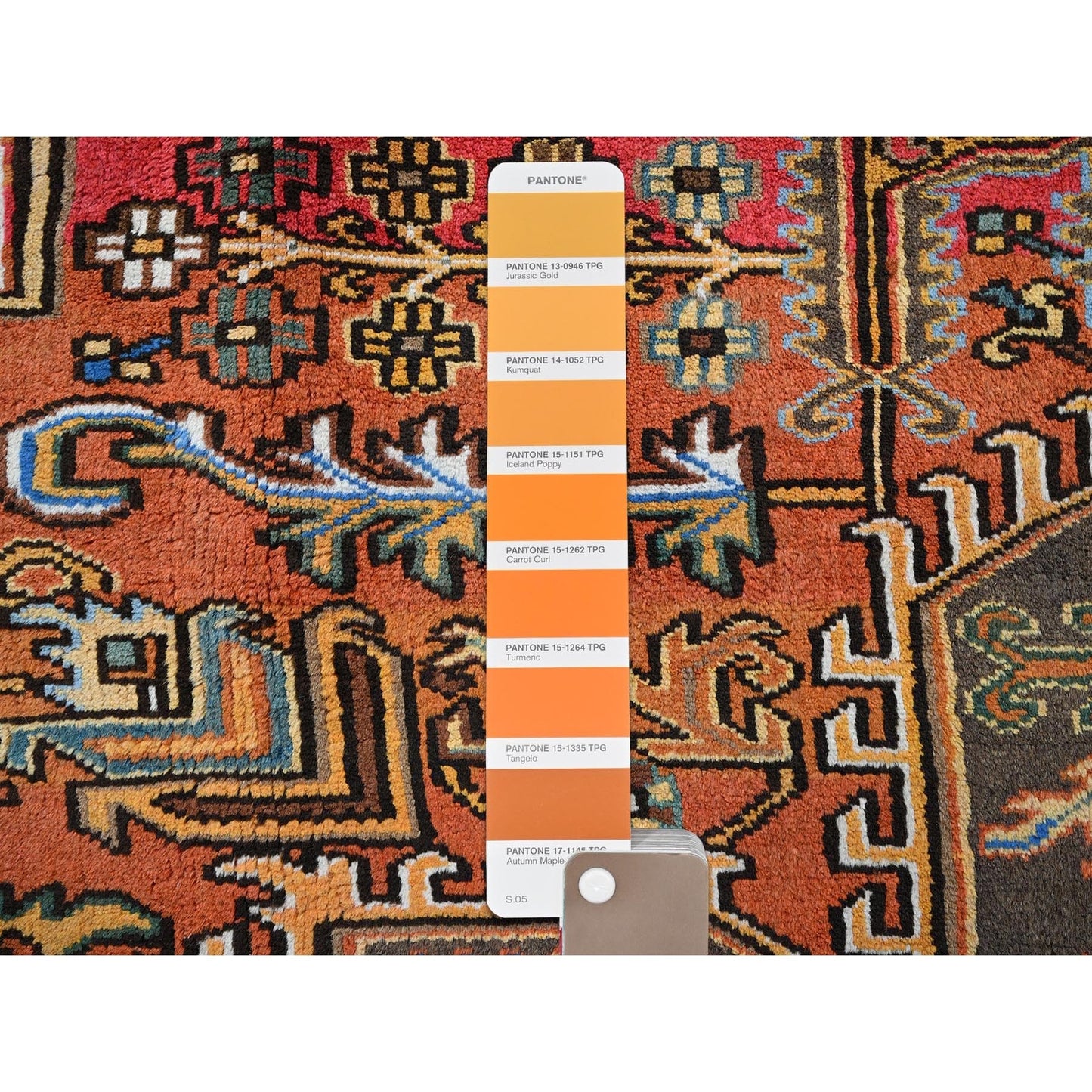 8'2"X11'2" Orange Semi Antique Zoroastrian Heris Hand Knotted Wool Rug