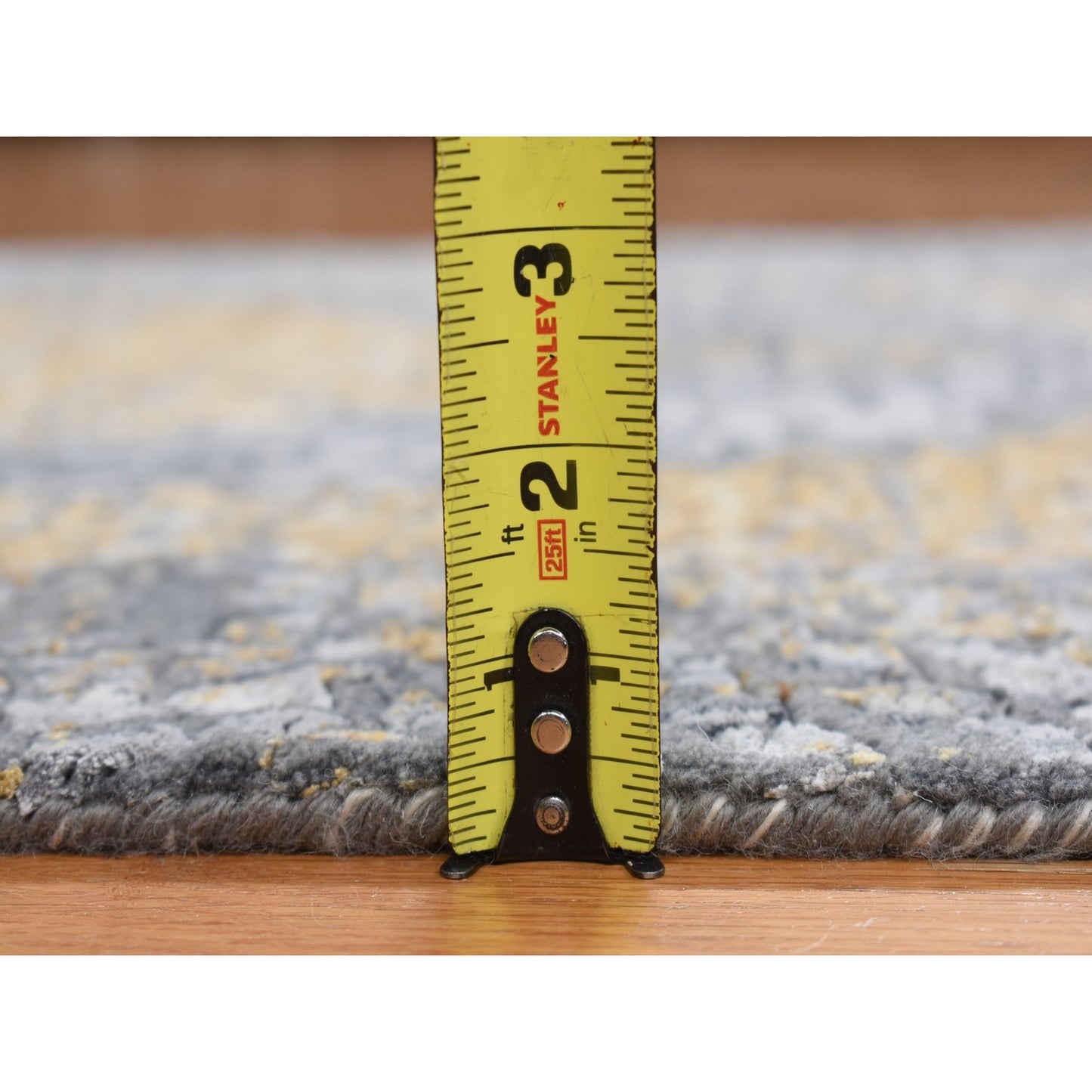 3'2"X10' Gray Zoroastrian Design Wool And Silk Hand Knotted Runner Rug