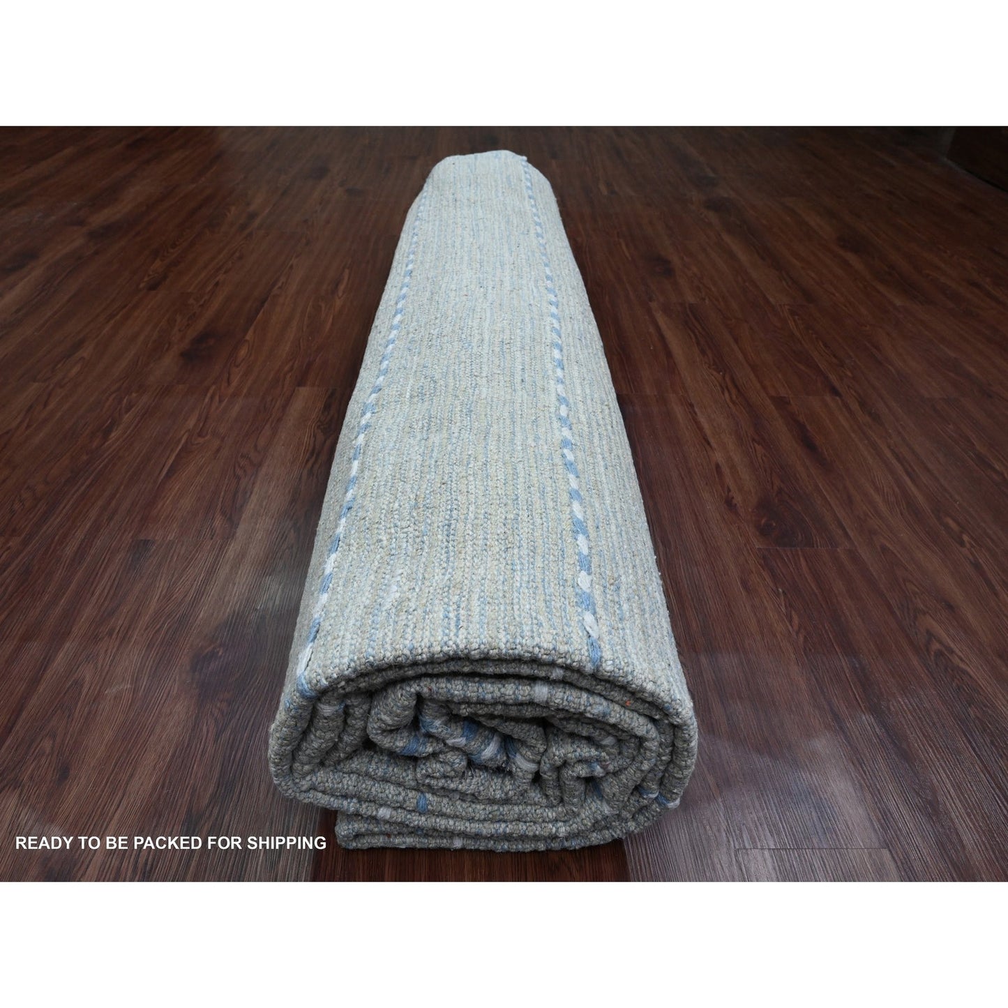 10'2"X14'7" Gray Moroccan Weave Minimalist Design Hand Knotted Wool Rug