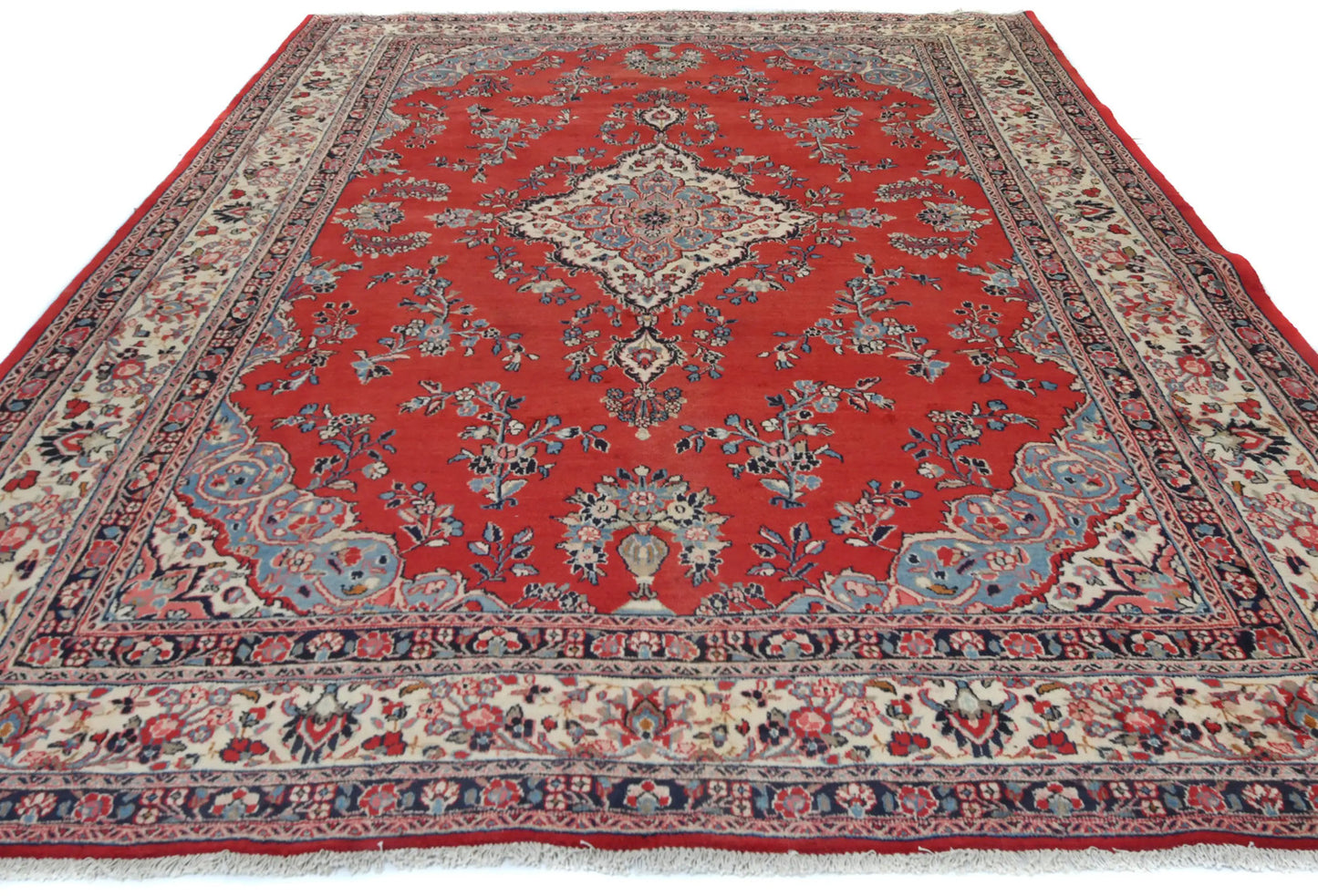 Hand-Knotted Red Vintage Oriental Rug 9X12 Ft