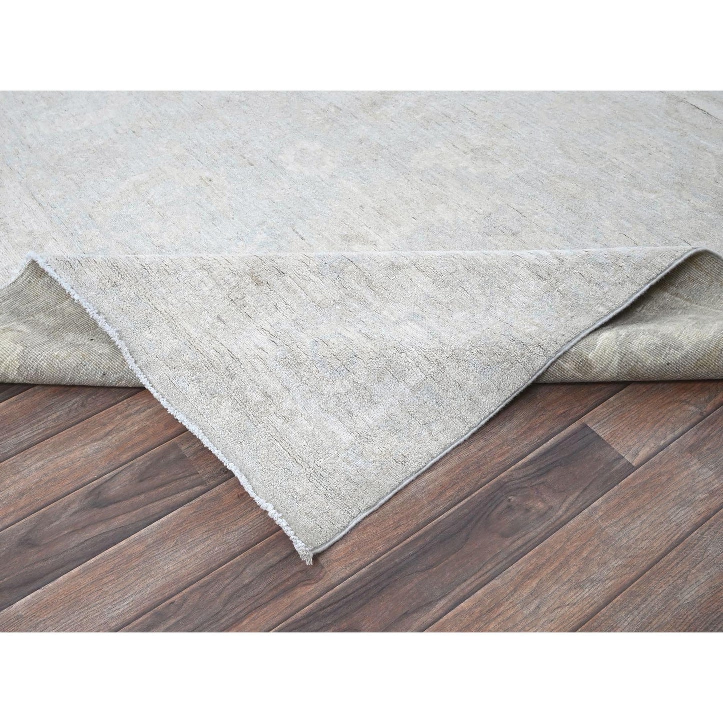 8'X9'10" Cloud Gray White Wash Peshawar Hand Knotted 100% Wool Oriental Rug