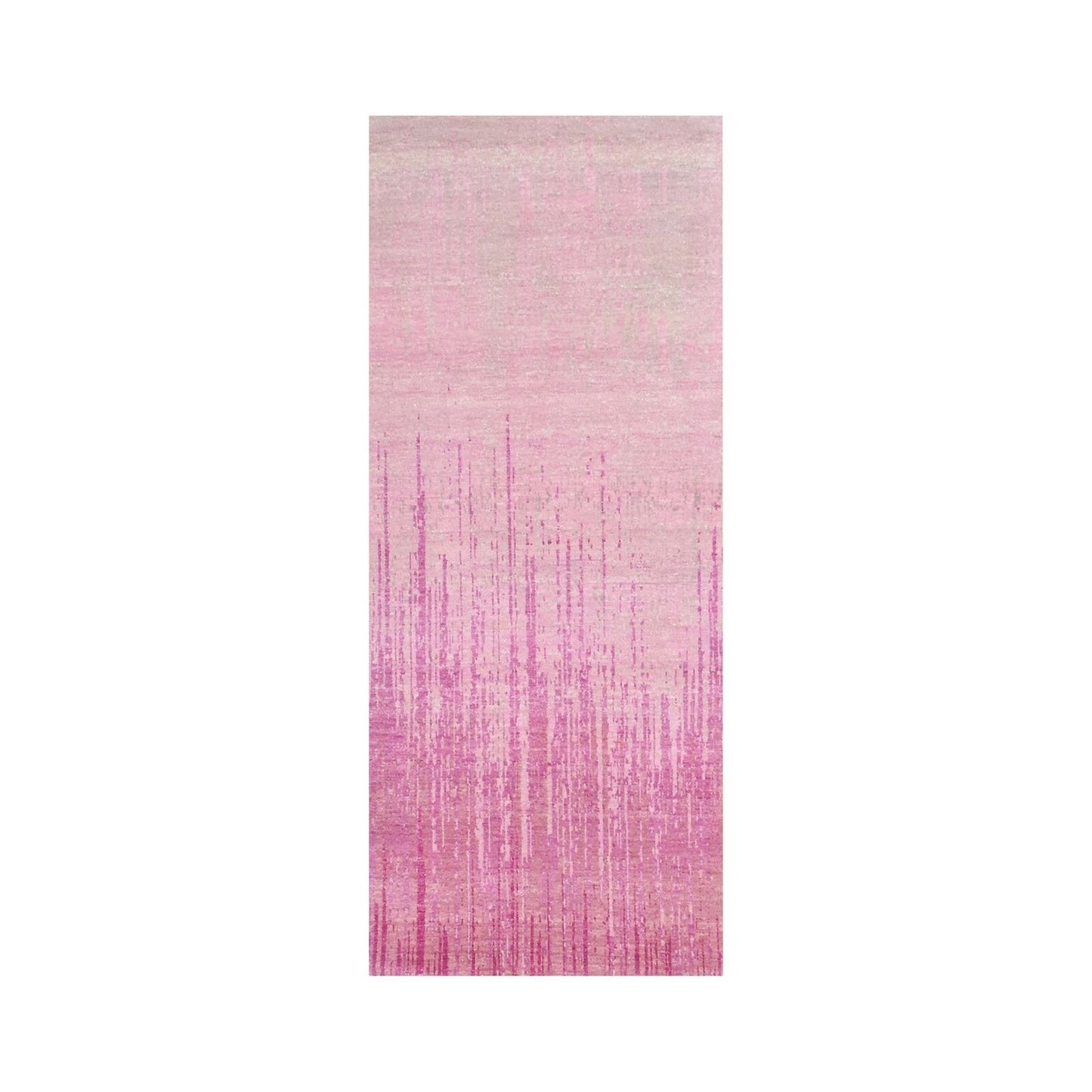 2'6"X6'4" Pink Wool Hand Knotted Vertical Ombre Design Runner Rug