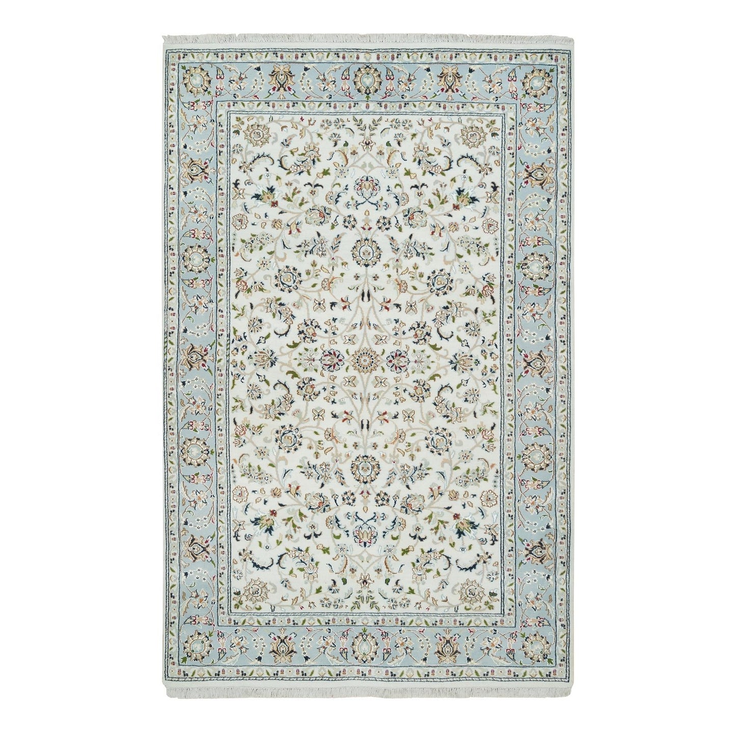 5'X8' Ivory Nain Design 250 Kpsi Natural Wool Hand Knotted Rug