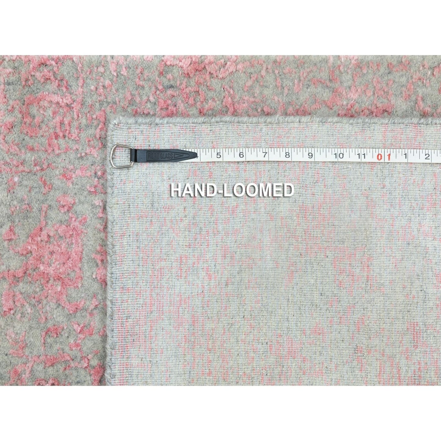 2'6"X9'10" Erased Farsian Design Wool & Art Silk Hand Loomed Jacquard Rug