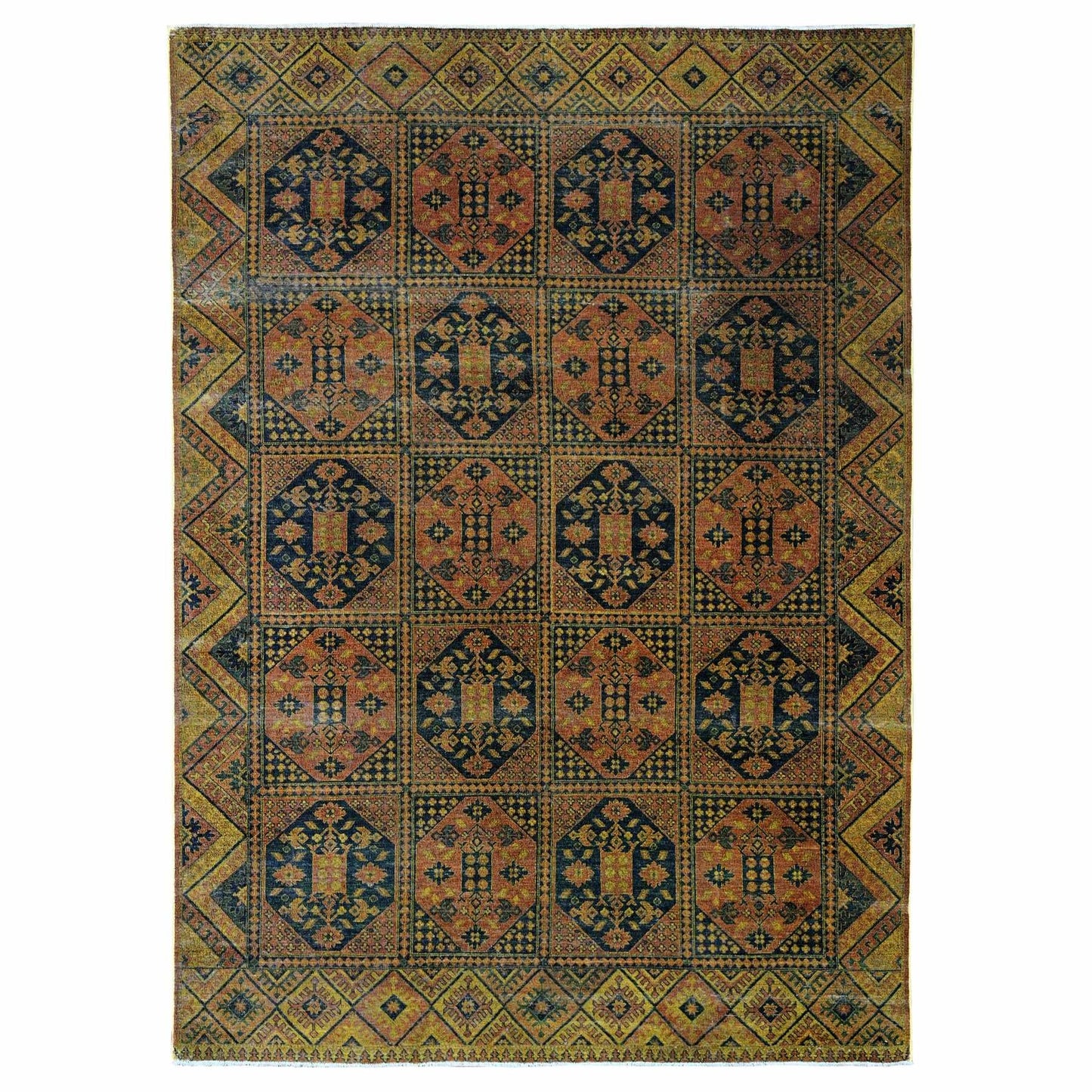 8'10"X12'2" Brown Overdyed Afghan Block Design Hand Knotted Pure Wool Rug