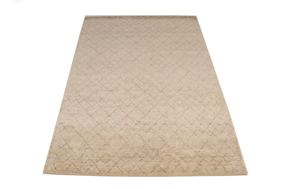 Hand-Knotted Beige Geometric Moroccan Rug Plush