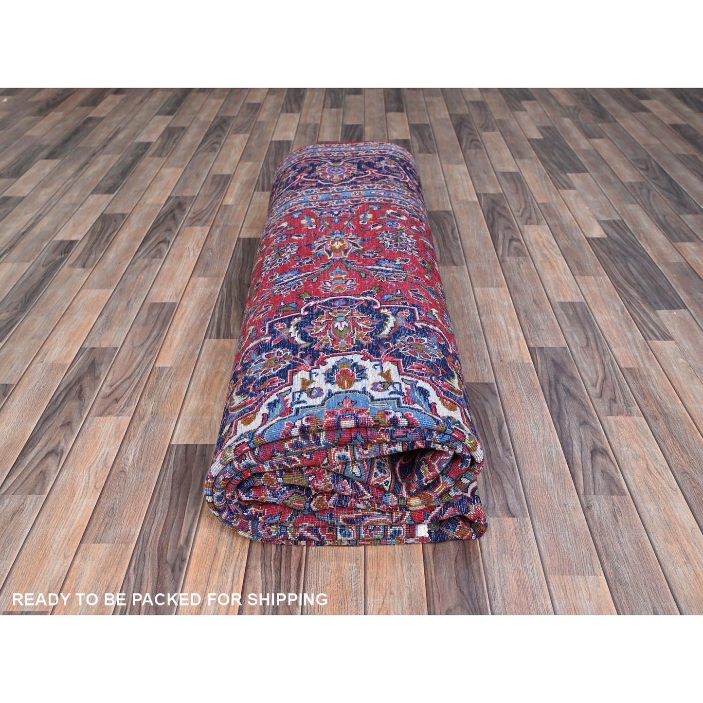 9'5"X13' Red Hand Knotted Wool Vintage Zoroastrian Kishoon Secured Rug