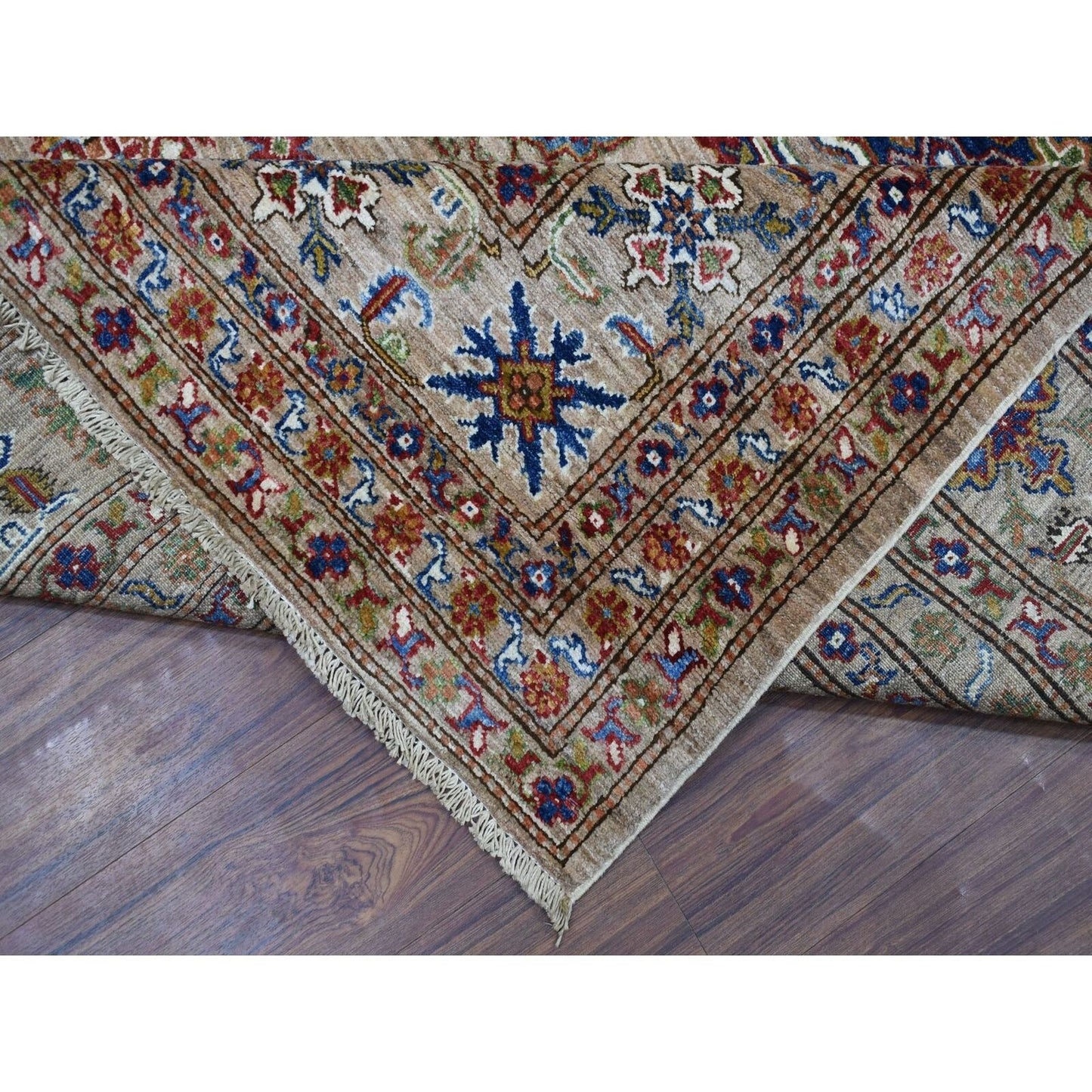9'X11'9" Hand Knotted Beige Super Kazak Extra Soft Wool Oriental Rug