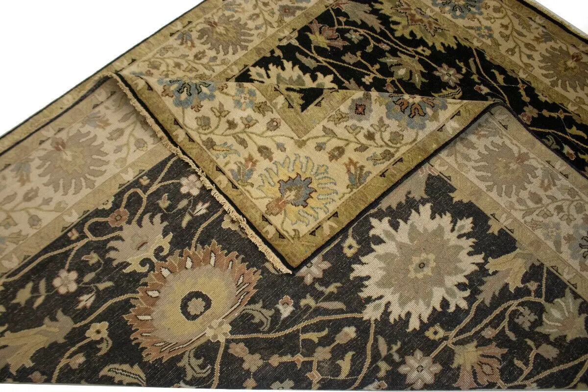 Antique Washed Black Floral Peshawar Rug Osh