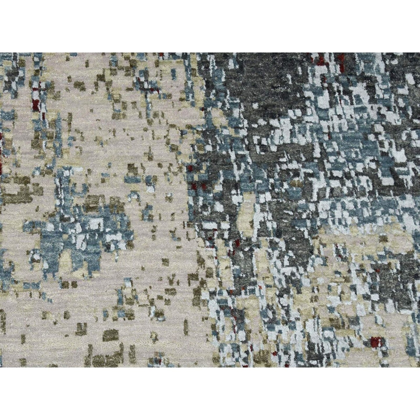 10'X14'2" Bone Gray Natural Wool Hand Knotted Abstract Design Rug