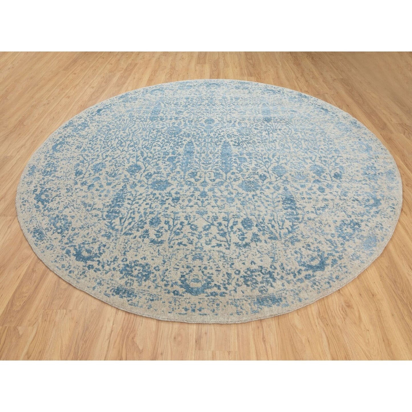 9'10"X9'10" Ivory Jacquard Handloomed Broken Cypress Treedesign Rug