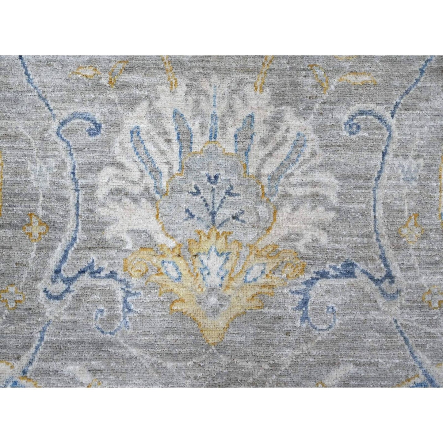 9'X11'7" Gray All Over Afghan Peshawar Design Hand Knotted Soft Wool Rug