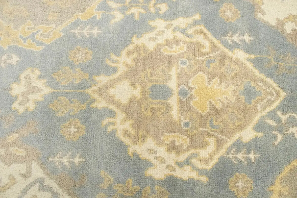Handmade Palatial Oushak Chobi Rug Blue-Gray