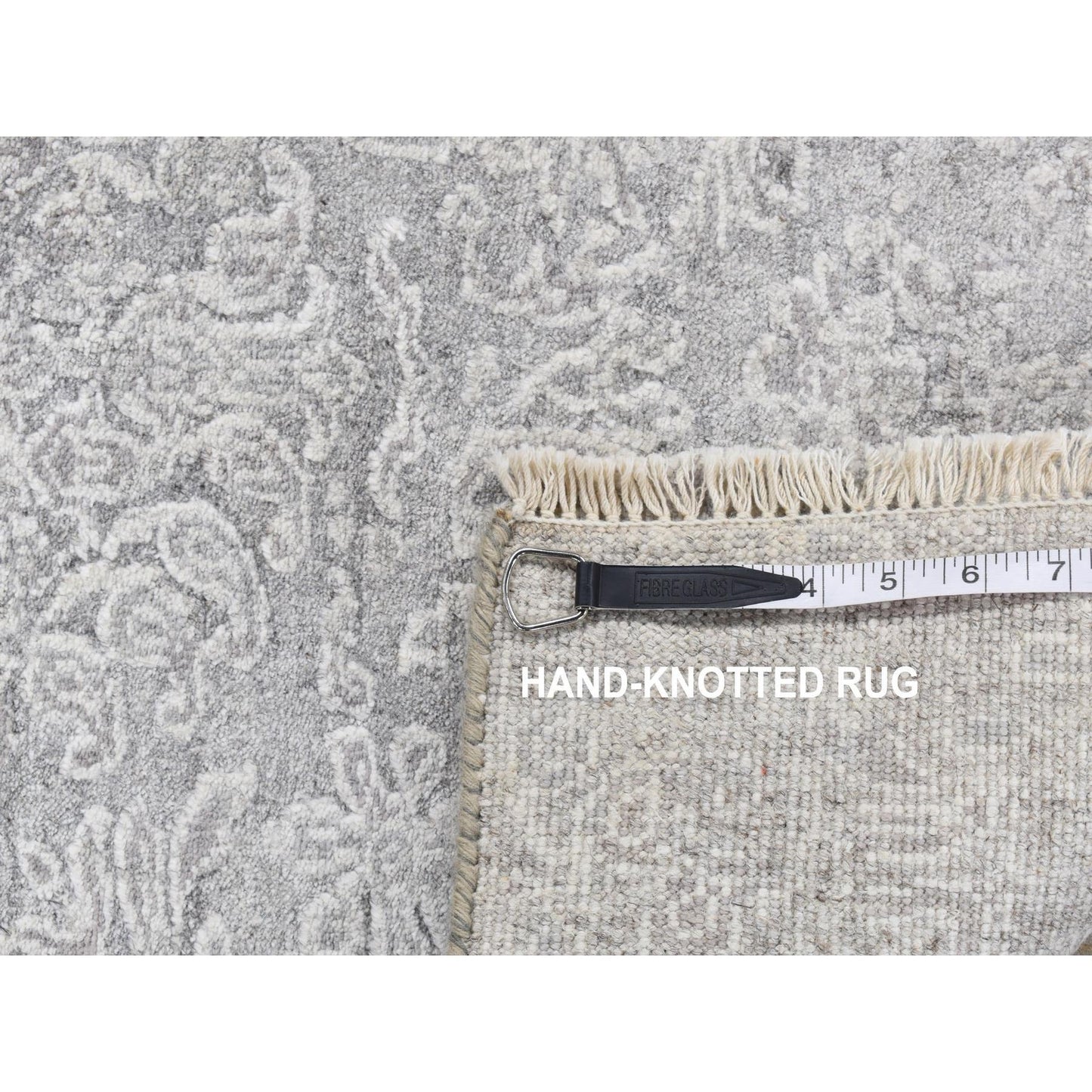 2'5"X7'9" Gray Hand Knotted Tone On Tone Design Wool And Silk Runner Rug