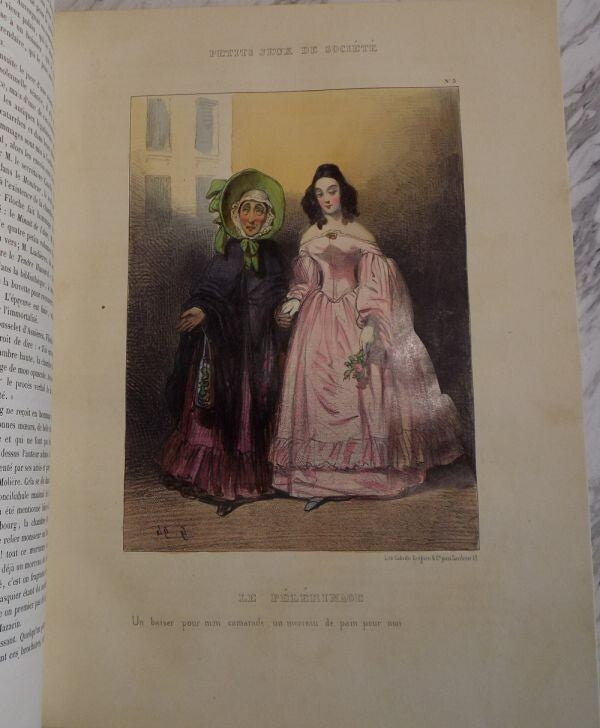 1844 Paris Comique 1St Edition Aubert Hand-Colored Lithographs Vellum Binding