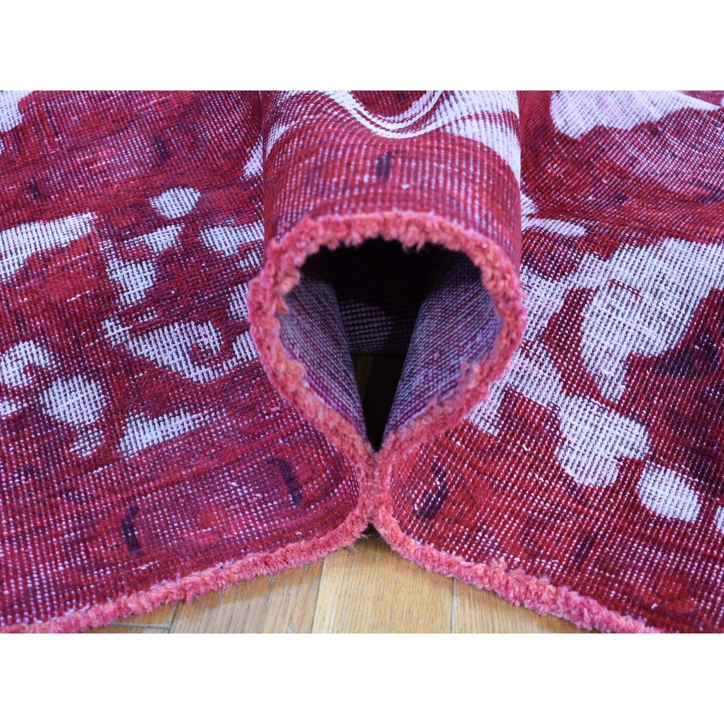 8'2"X11'1" Red Overdyed Vintage Tebraz Design Pure Wool Hand Knotted Rug