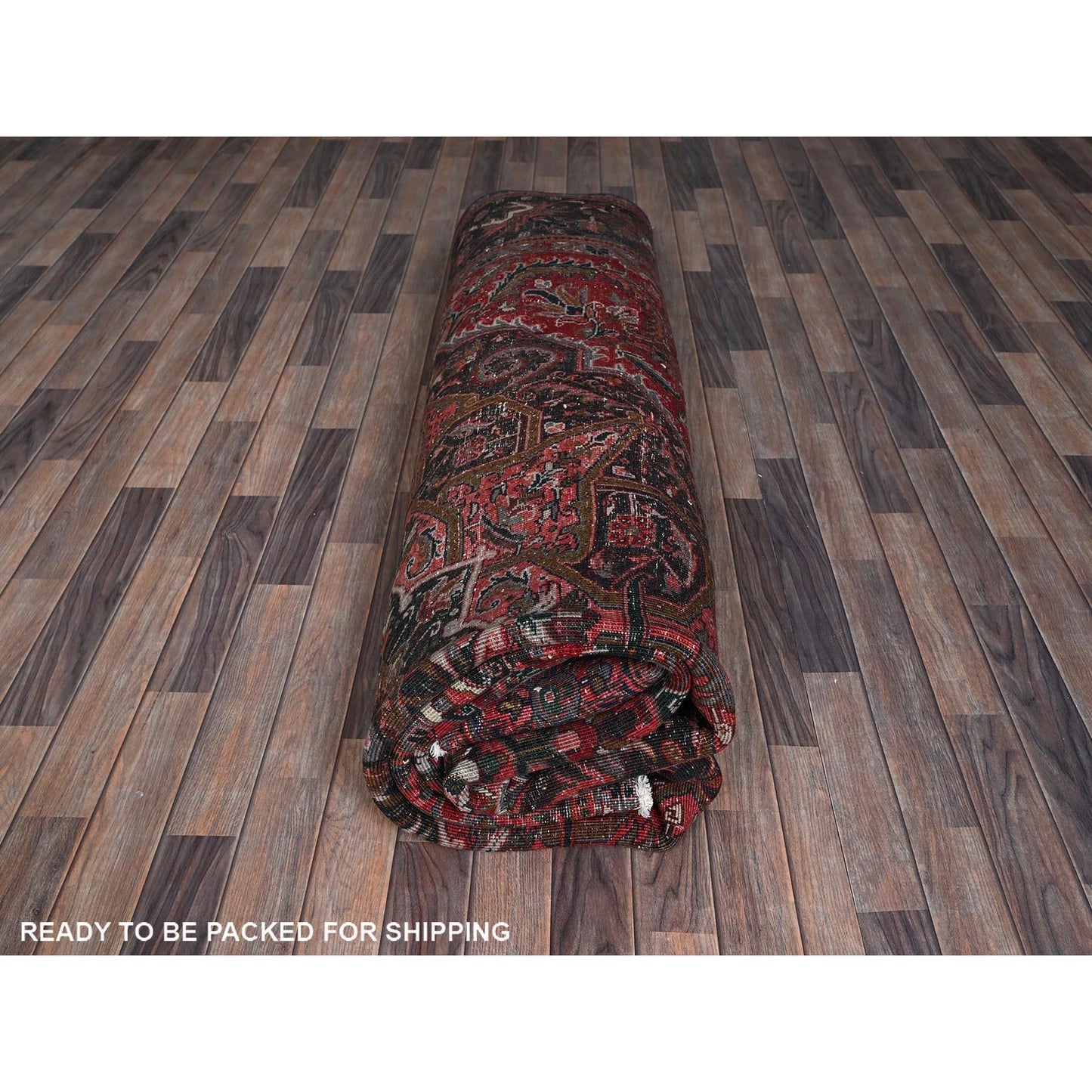 10'X12'3" Red Vintage And Worn Zoroastrian Heris Hand Knotted All Wool Rug