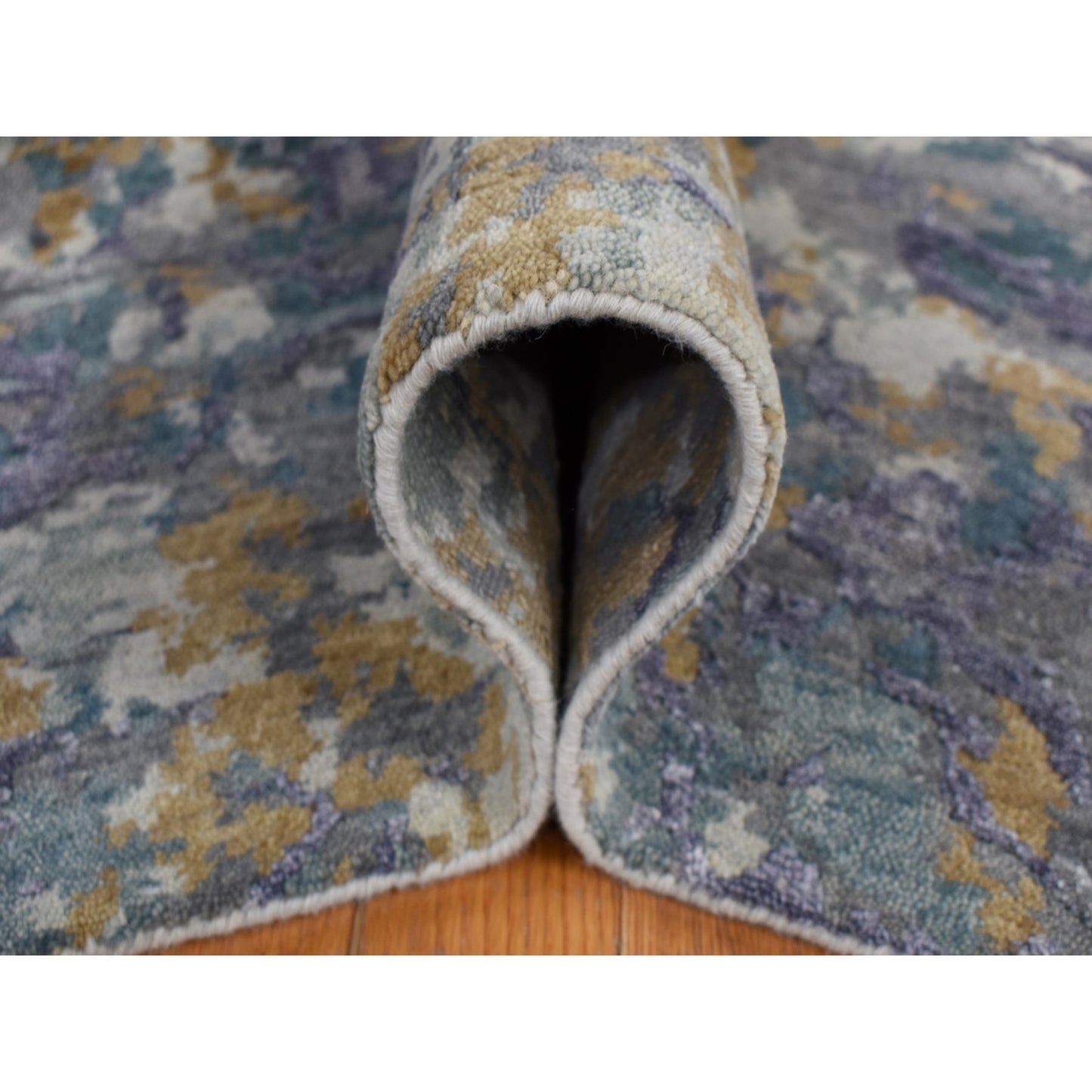 8'X9'10" Gray Abstract Design Wool And Silk Hand Knotted Oriental Rug