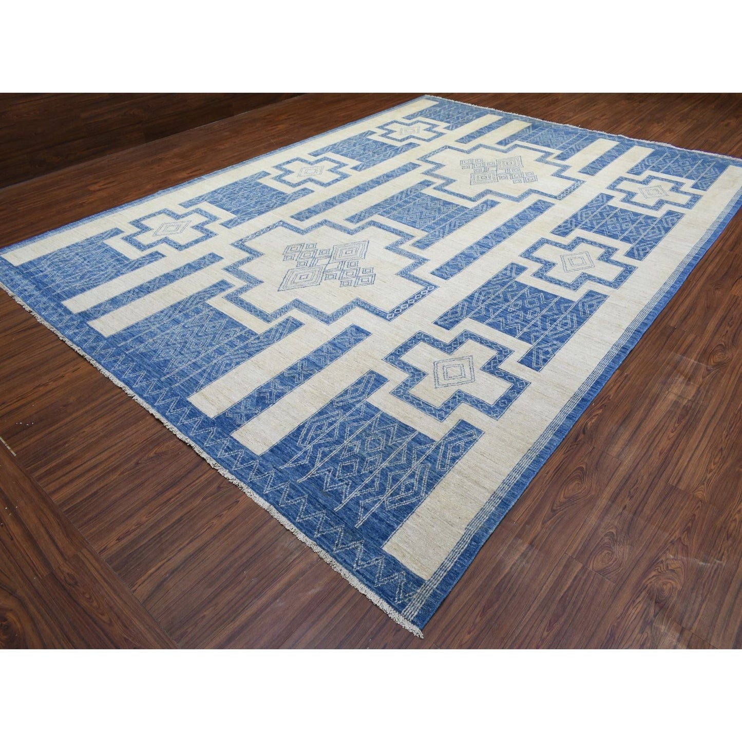 10'1"X13'9" Navy Blue Fine Peshawar Extra Soft Wool Hand Knotted Rug