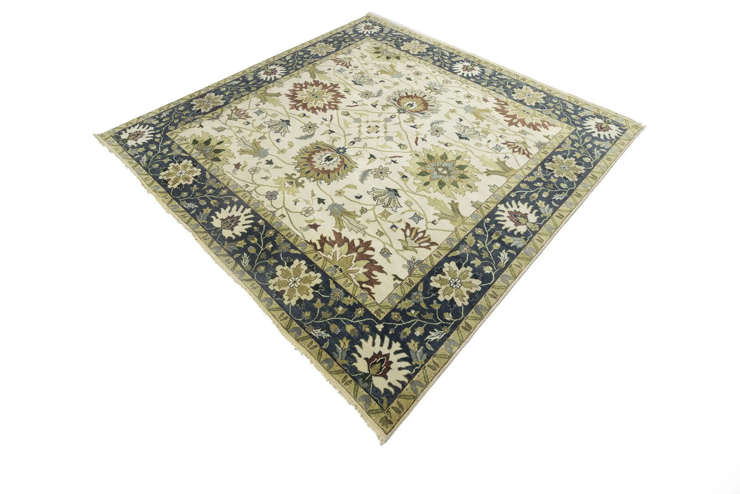 10X10 Ft Square Handmade Cream Floral Chobi