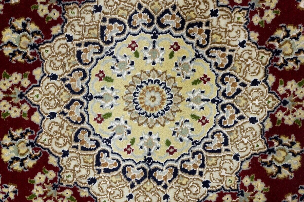 6X6 Ft Square Red Floral Indo-Nain Rug Classic