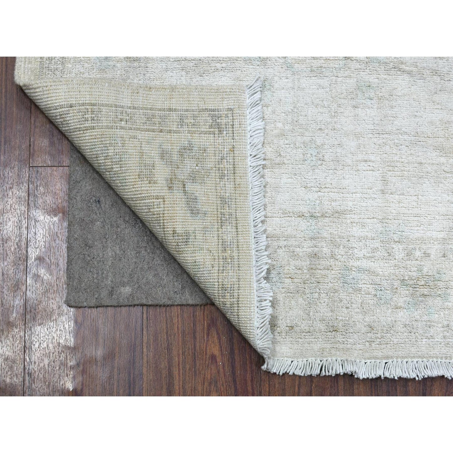 2'7"X5'10" Ivory Stone Wash Hand Knotted Peshawar Afghan Wool Runner Rug