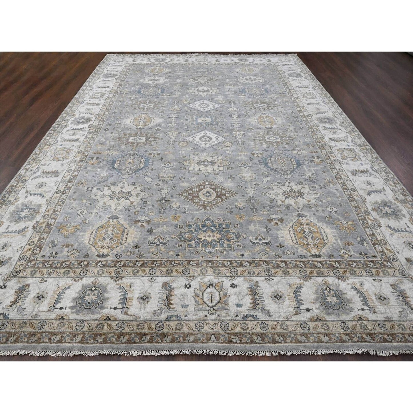 10'X13'9" Rainer Gray Karajeh Geometric Design Hand Knotted 100% Wool Rug