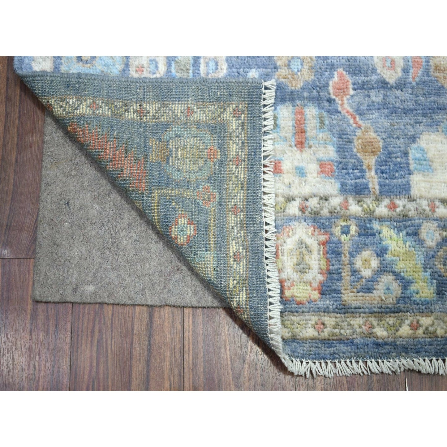 2'8"X16'4" Blue Afghan Hand Knotted Angora Oushak Xl Runner Rug