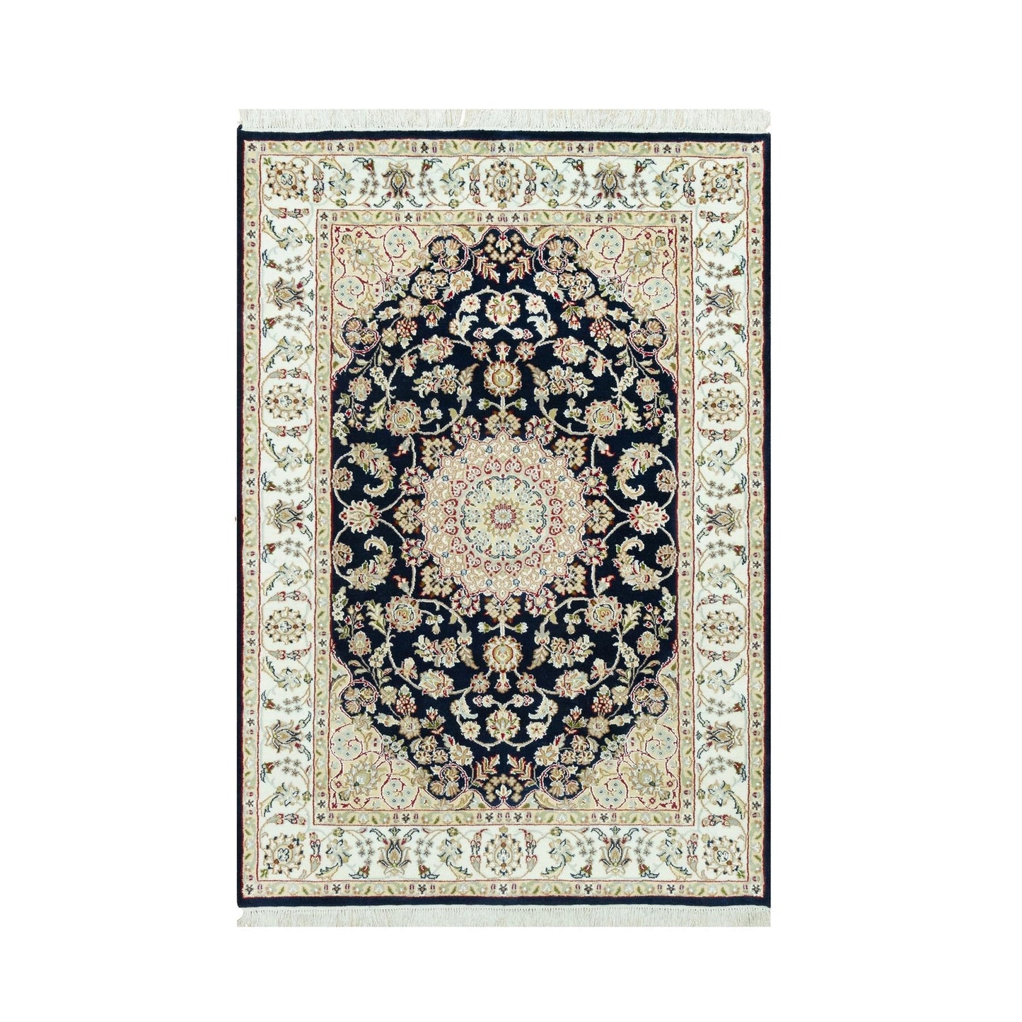 4'3"X6'3" Gale Force Blue 250 Kpsi Nain Denser Weave Hand Knotted Rug