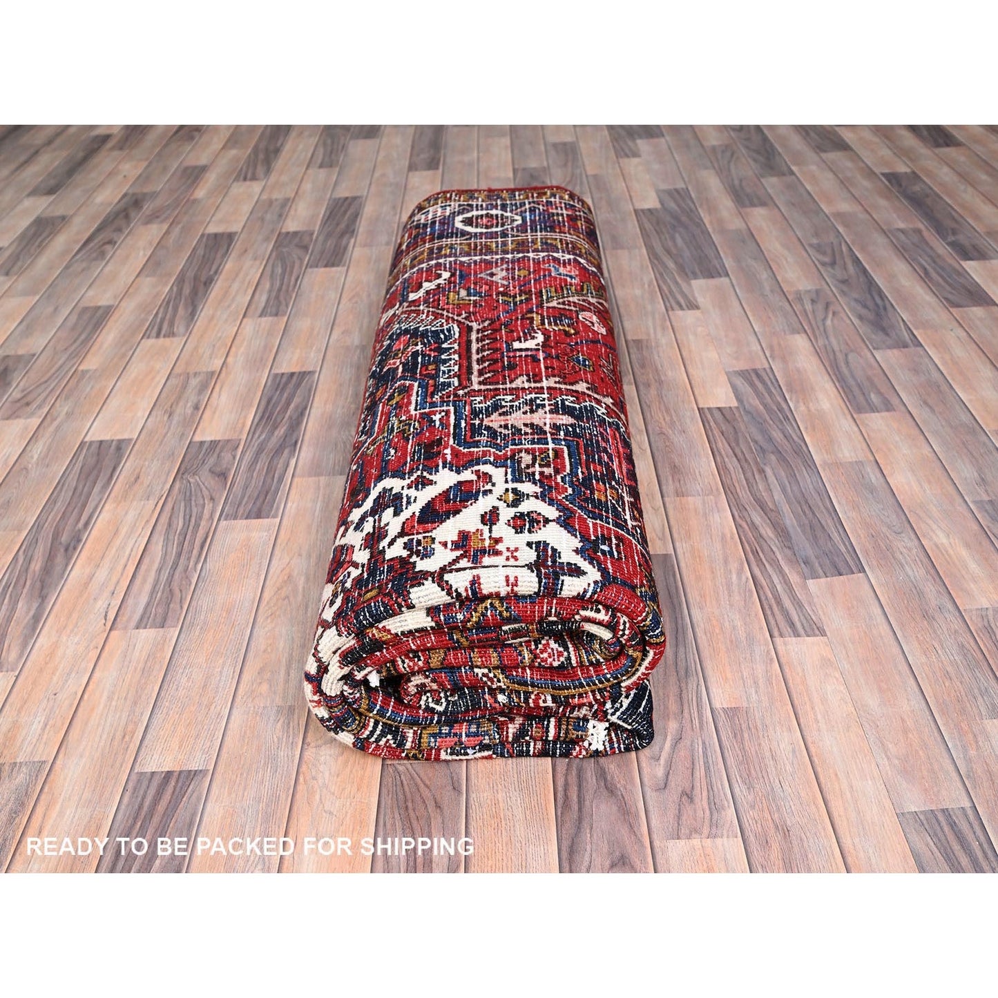 8'5"X10'9" Red Pure Wool Hand Knotted Semi Antique Zoroastrian Heris Rug