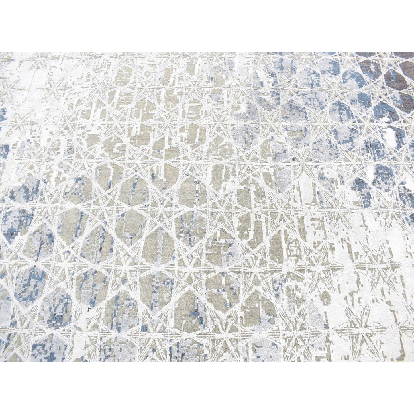 10'X14'1" Gray The Honeycomb Design Hand Knotted Wool And Silk Rug