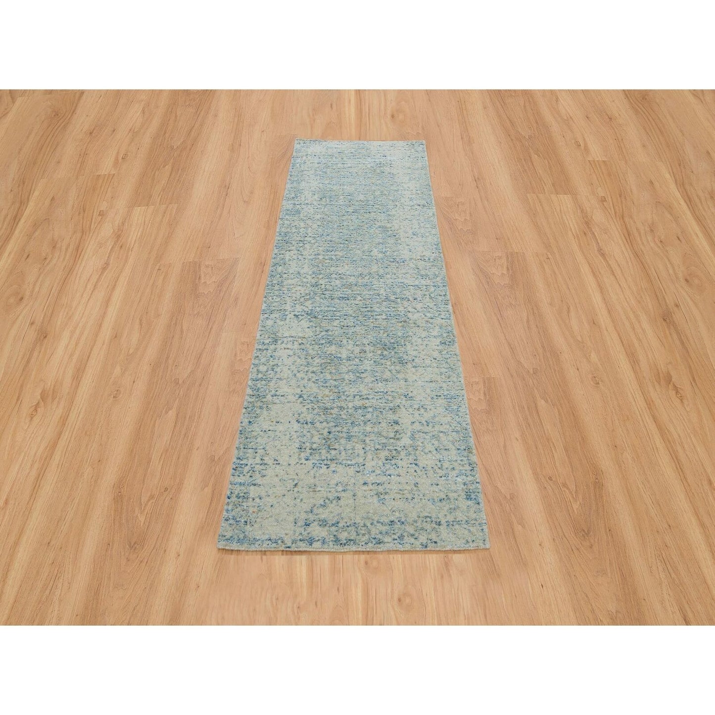 2'6"X8 Gray Modern Jacquard Hand Loomed Wool And Silk Runner Oriental Rug