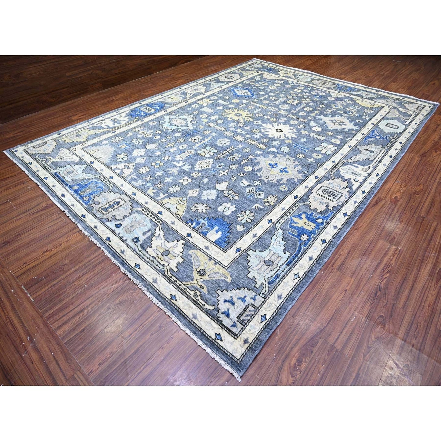 10'X14' Gray Afghan Angora Oushak Hand Knotted Pure Wool Oriental Rug