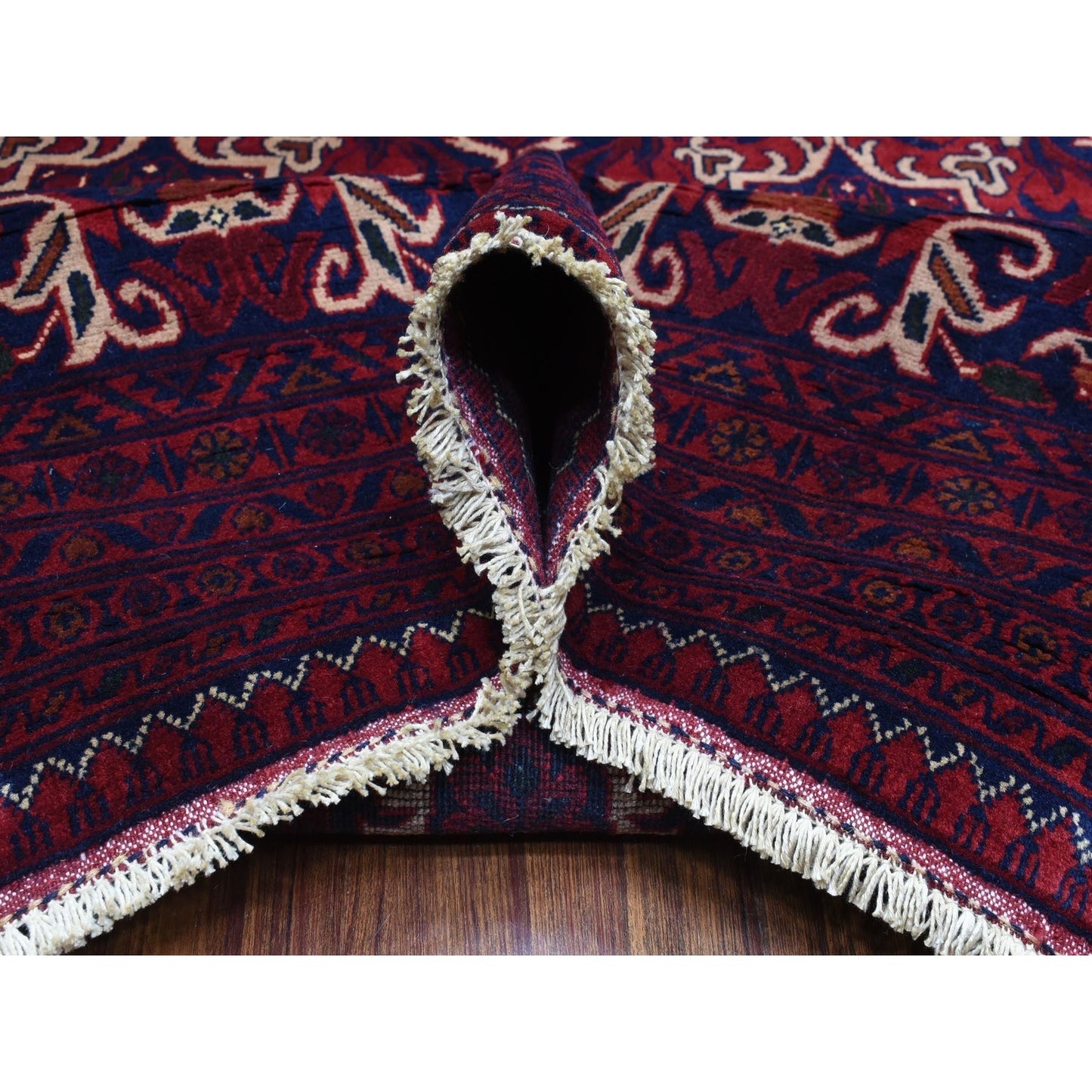 10'X13'8" Red Afghan Khamyab Soft Wool Geometric Design Hand Knotted Rug