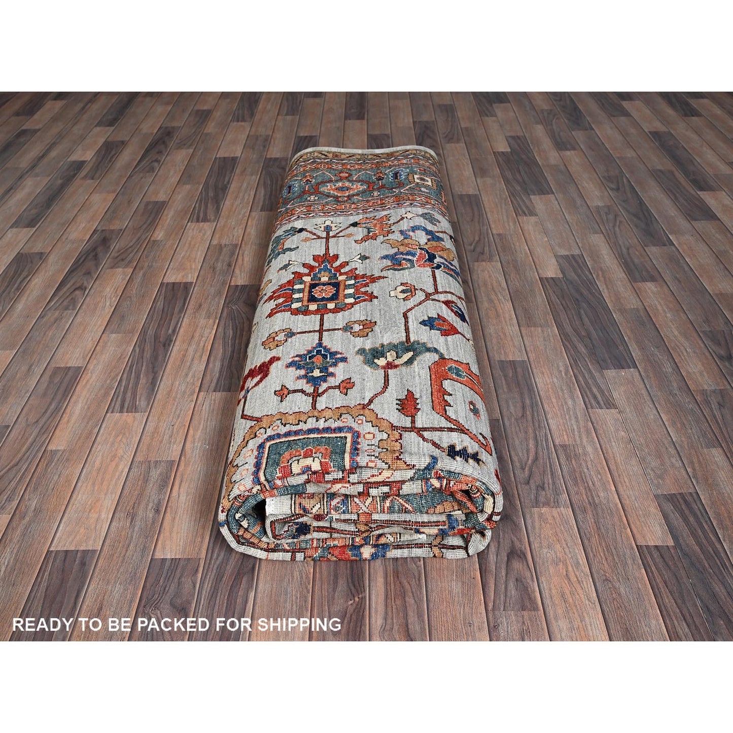 10'4"X14' Light Green Heris All Over Design Hand Knotted Soft Wool Rug