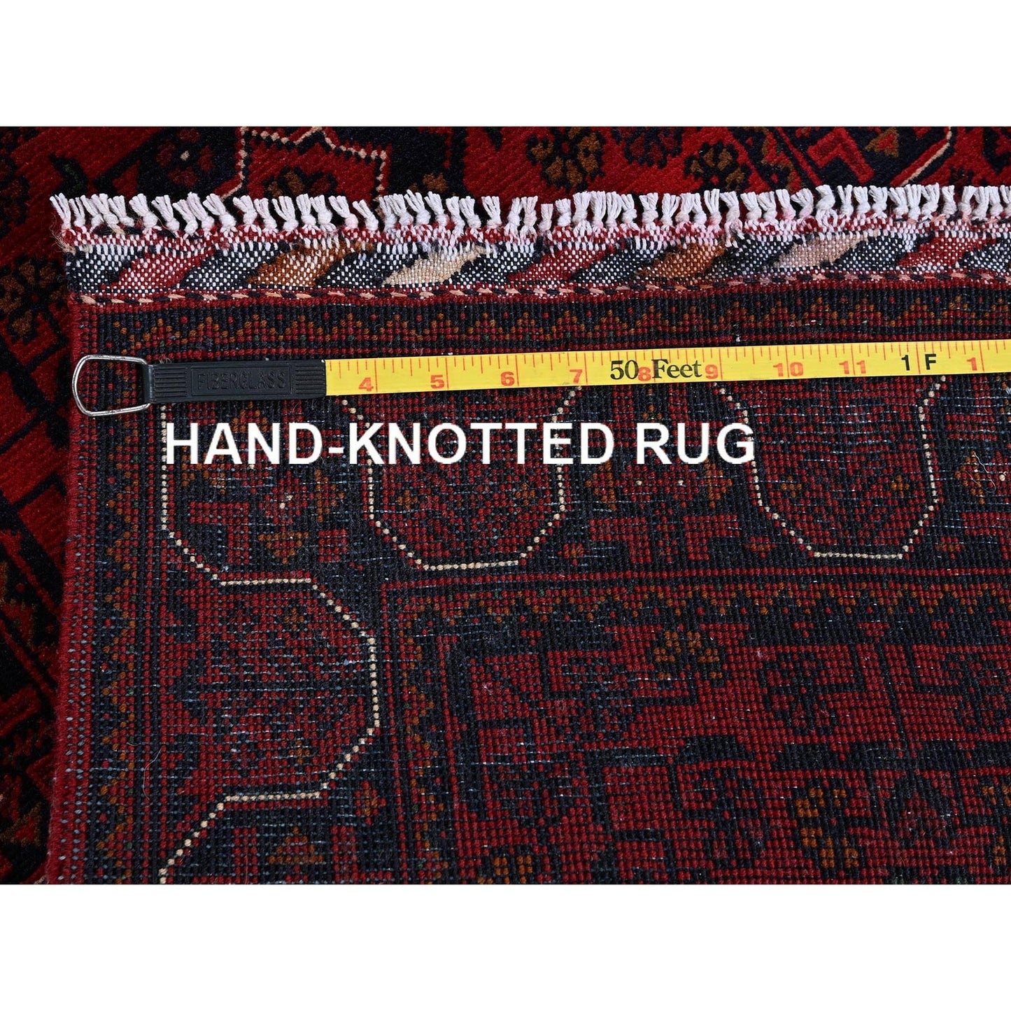 1'10"X4'10" Red Geometric Afghan Khamyab Soft Wool Hand Knotted Runner Rug