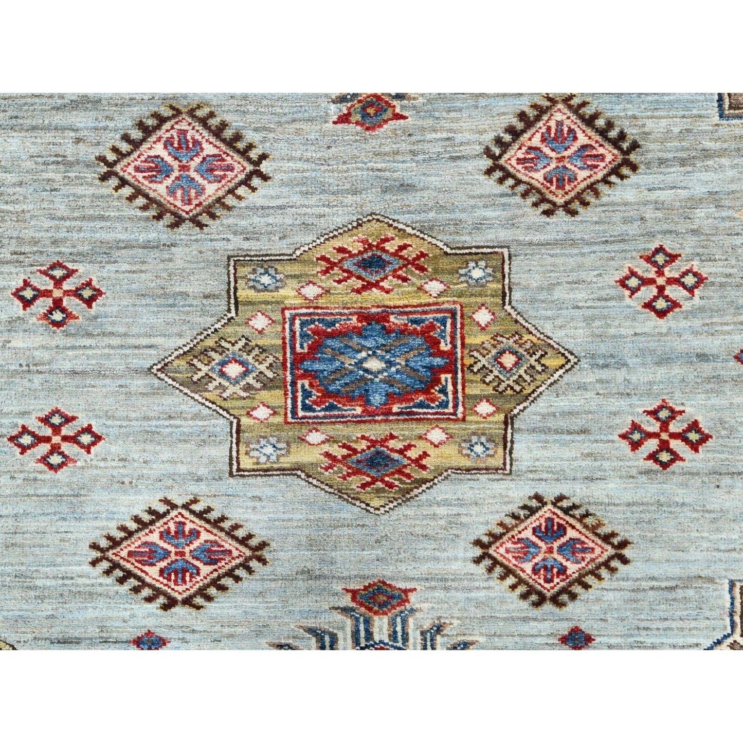 7'10"X9'10" Silver Blue Afghan Super Kazak Natural Wool Hand Knotted Rug