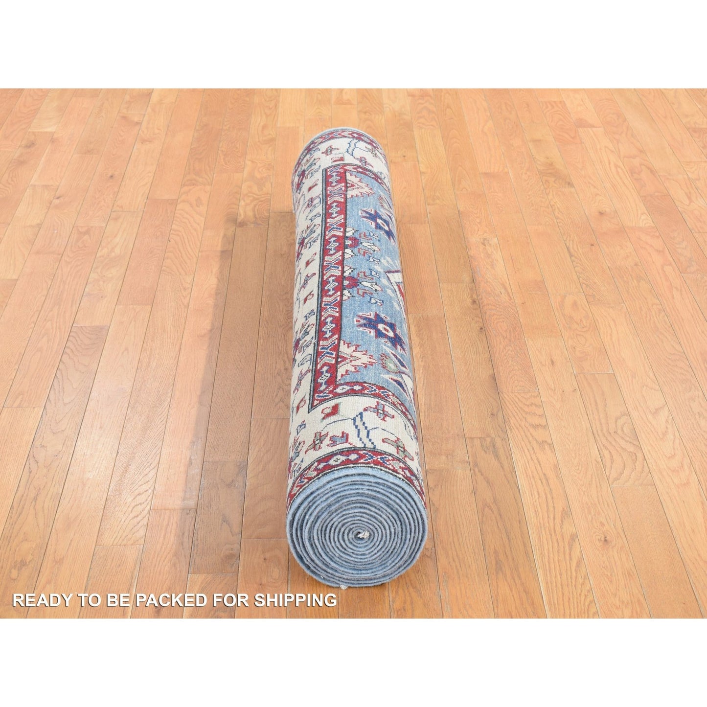 5'3"X19'9" Blue Hand Knotted Wool Kazak Extra Wide And Long Runner Rug