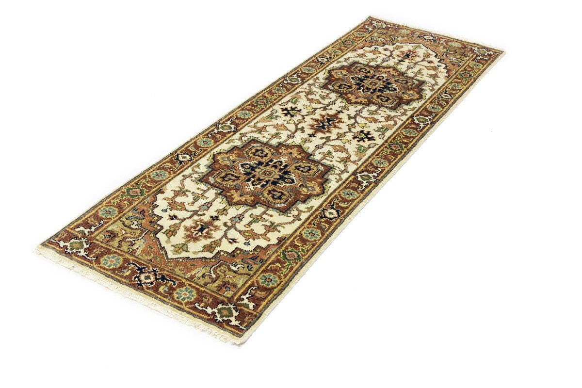 Heriz Serapi Oriental Runner Rug Geometric Design