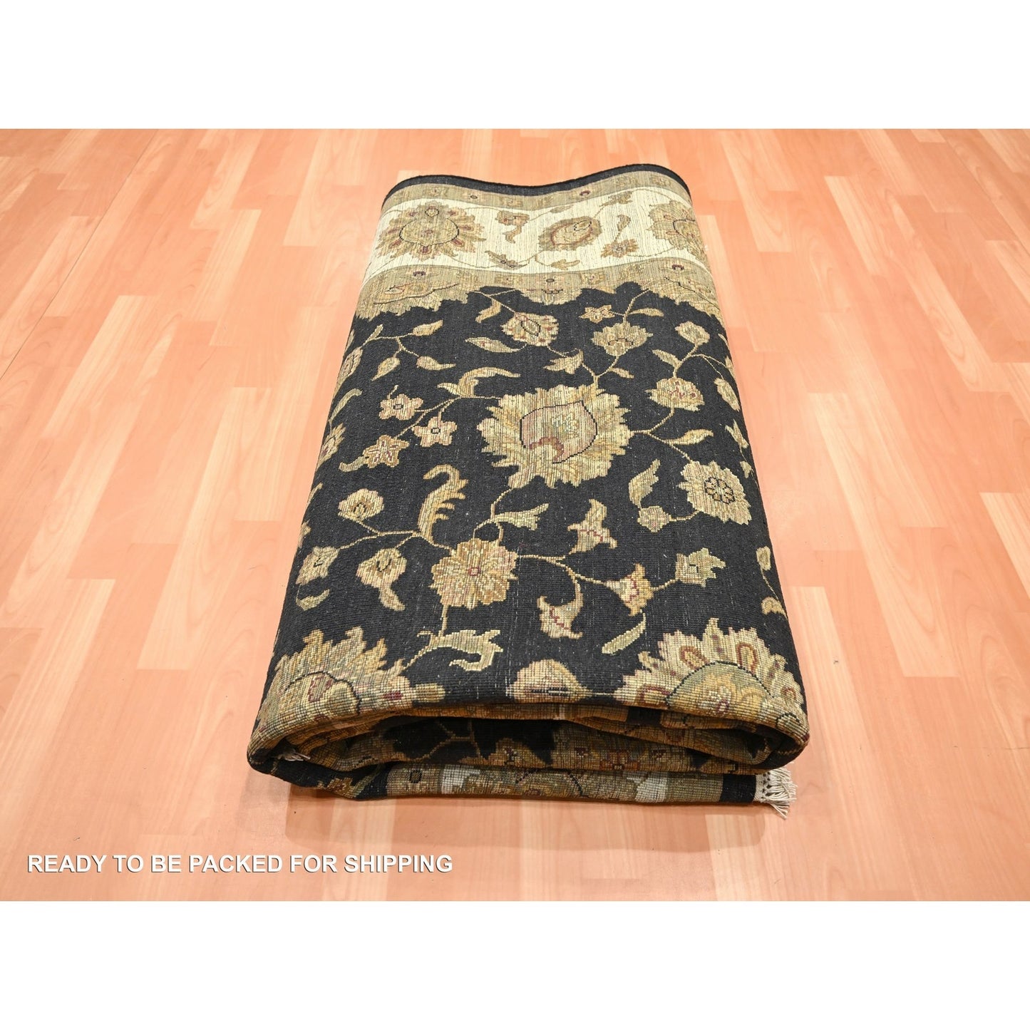 7'9"X10' Black Wool And Silk Hand Knotted Rajasthan All Over Design Rug
