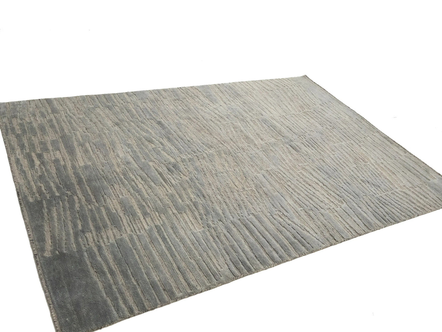 Bas-Relief Modern Gray Wool Hand-Knotted 6X9 Ft
