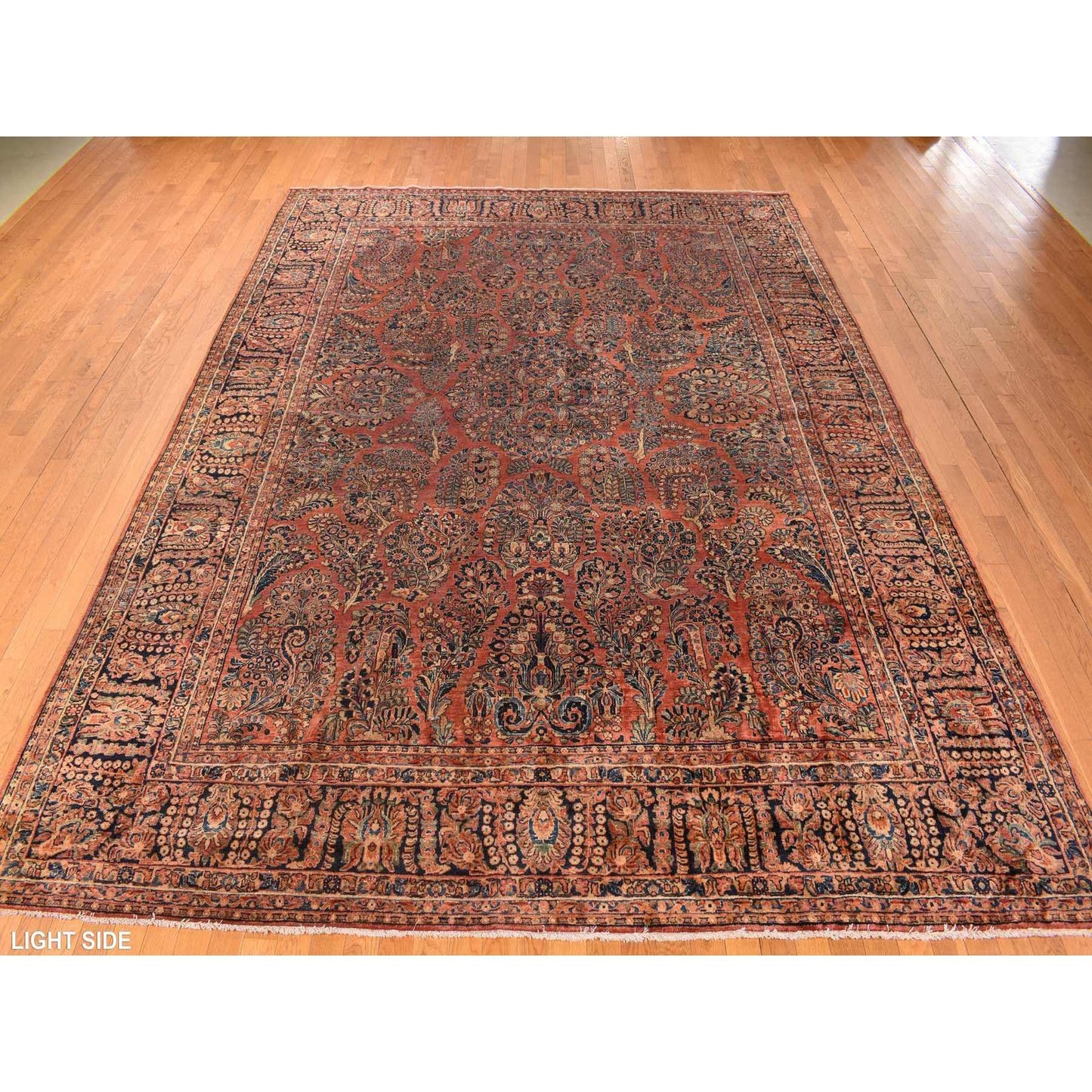 10'X13'4" Red Antique Zoroastrian Saroogh Worn Down Wool Hand Knotted Rug
