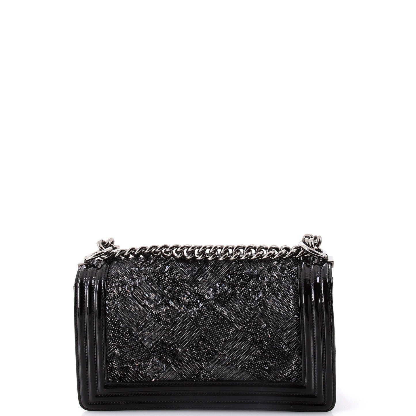 Chanel Boy Flap Bag Sequin With Patent Old Medium