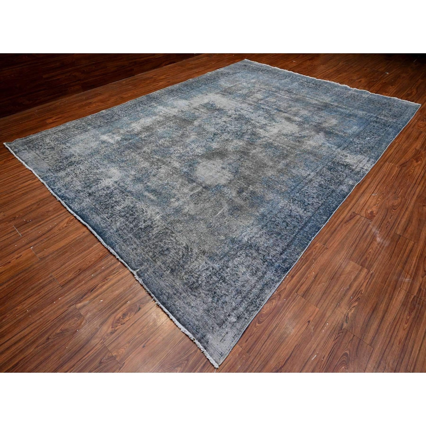 9'8"X13'3" Jet Gray Vintage Zoroastrian Karman Hand Knotted Oriental Rug