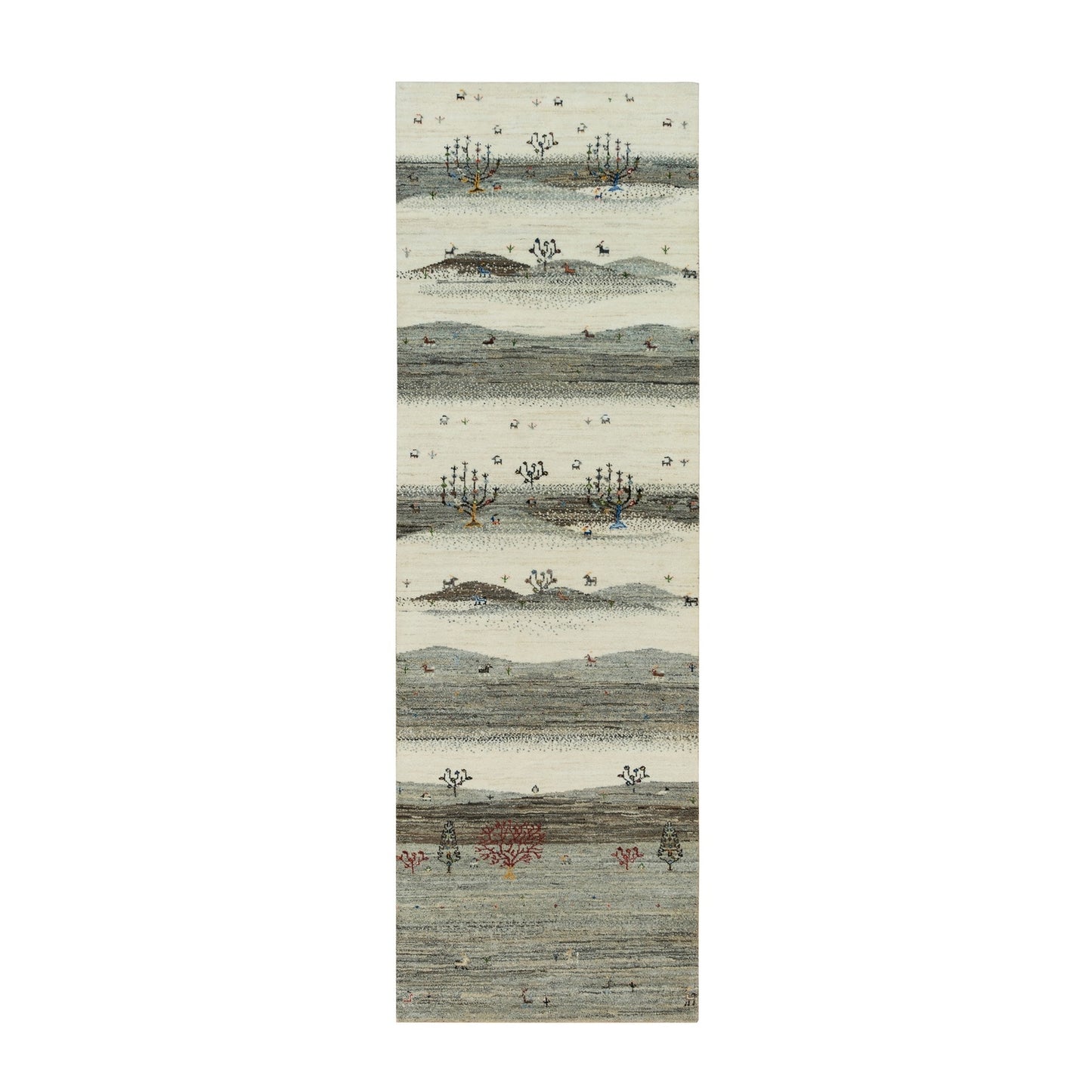 2'7"X8' Linen White Wool Hand Knotted Lori Buft Modern Striae Runner Rug