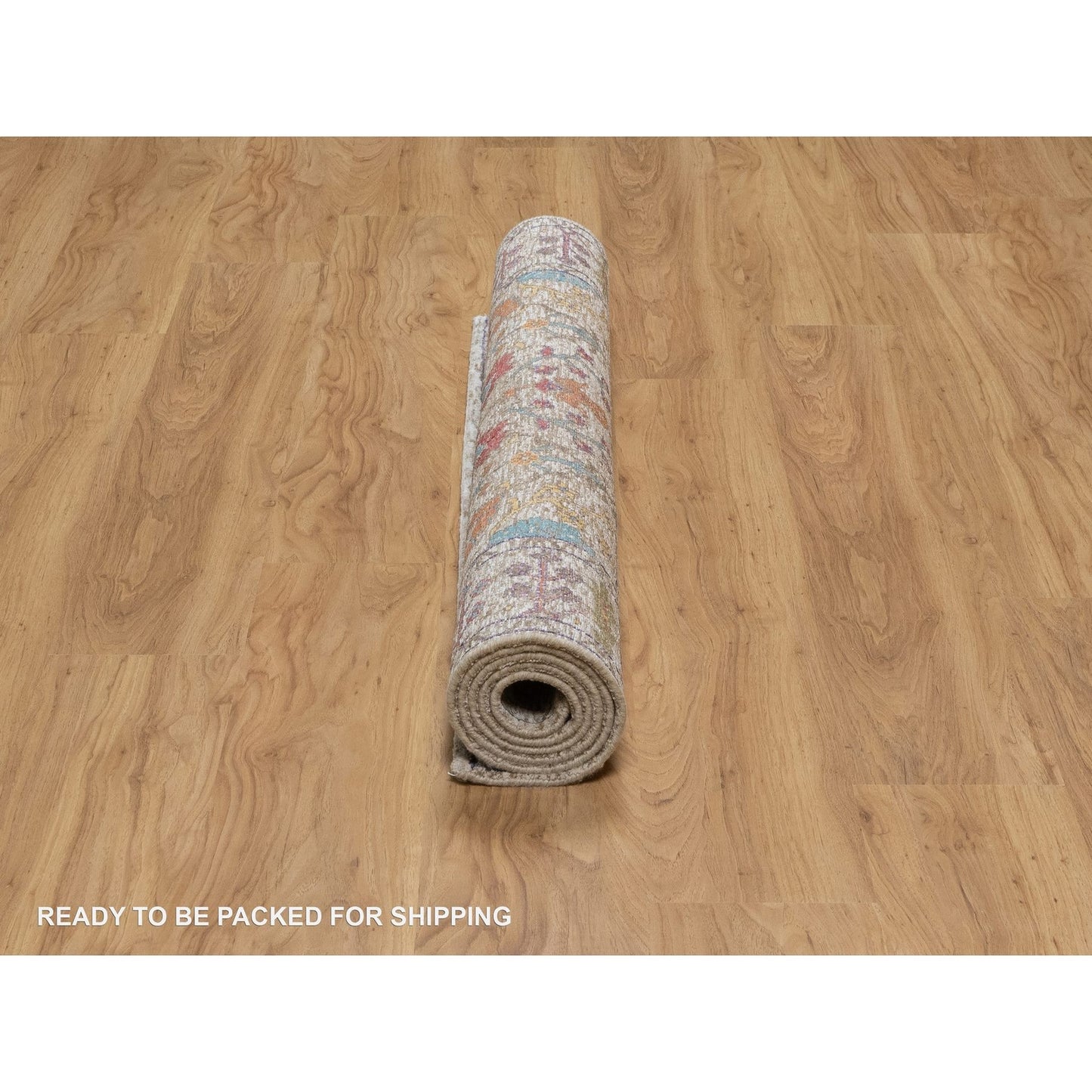 4'X6'1" Daisy White Silk With Textured Wool Hand Knotted Vase Design Rug
